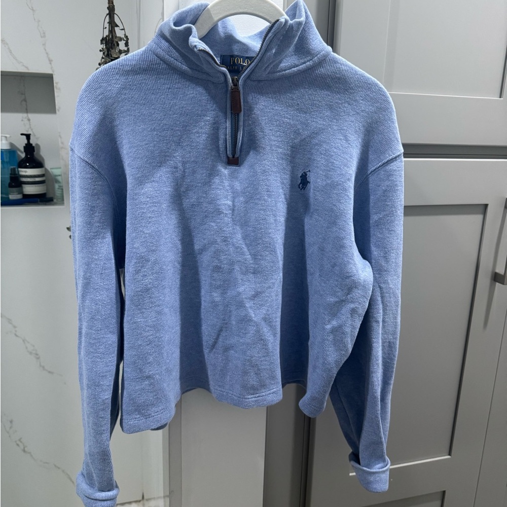 Ralph Lauren Blue Zip Up Sweater with Quarter-Zip Style